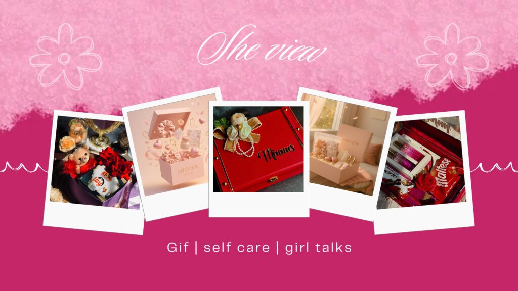 Bright pink social media collage featuring photo cards about what is sheview